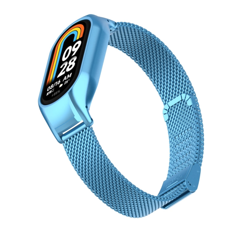 For Xiaomi Mi Band 8 Integrated Metal Case + Steel Mesh Buckle Watch Band(Sky Blue) - Smart Wear by PMC Jewellery | Online Shopping South Africa | PMC Jewellery