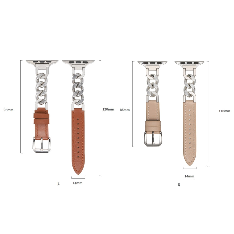 Chain Genuine Leather Watch Band For Apple Watch Ultra 49mm / Series 8&7 45mm / SE 2&6&SE&5&4 44mm / 3&2&1 42mm, Size:S(Apricot) - Smart Wear by PMC Jewellery | Online Shopping South Africa | PMC Jewellery