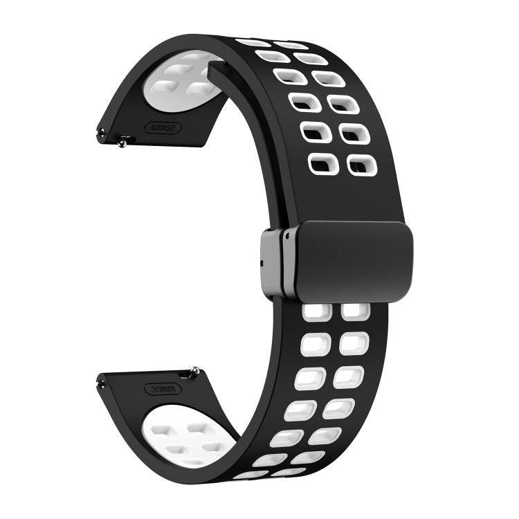 20mm Double-row Hole Folding Black Buckle Two-color Silicone Watch Band(Black White) - Smart Wear by PMC TechLife | Online Shopping South Africa | PMC TechLife