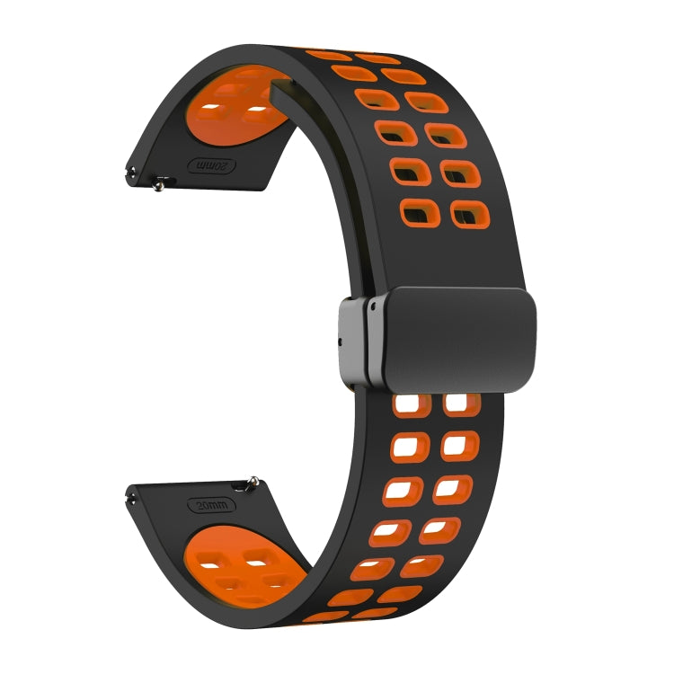 20mm Double-row Hole Folding Black Buckle Two-color Silicone Watch Band(Black Orange) - Smart Wear by PMC TechLife | Online Shopping South Africa | PMC TechLife