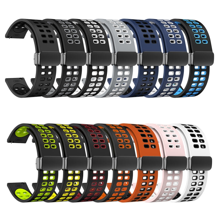 20mm Double-row Hole Folding Black Buckle Two-color Silicone Watch Band(Black Sky Blue) - Smart Wear by PMC TechLife | Online Shopping South Africa | PMC TechLife