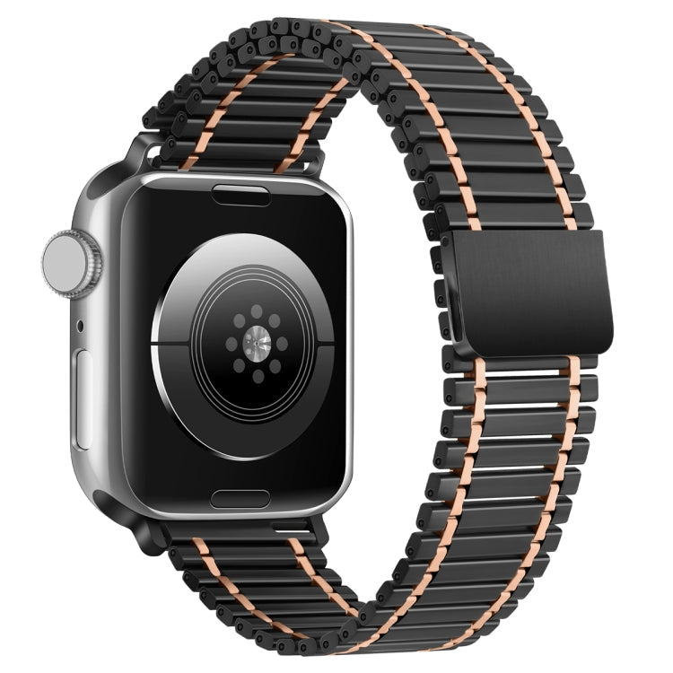 Chain Magnetic Stainless Steel Watch Band For Apple Watch Series 8&7 41mm / SE 2&6&SE&5&4 40mm / 3&2&1 38mm(Black+Rose Gold) - Smart Wear by PMC Jewellery | Online Shopping South Africa | PMC Jewellery