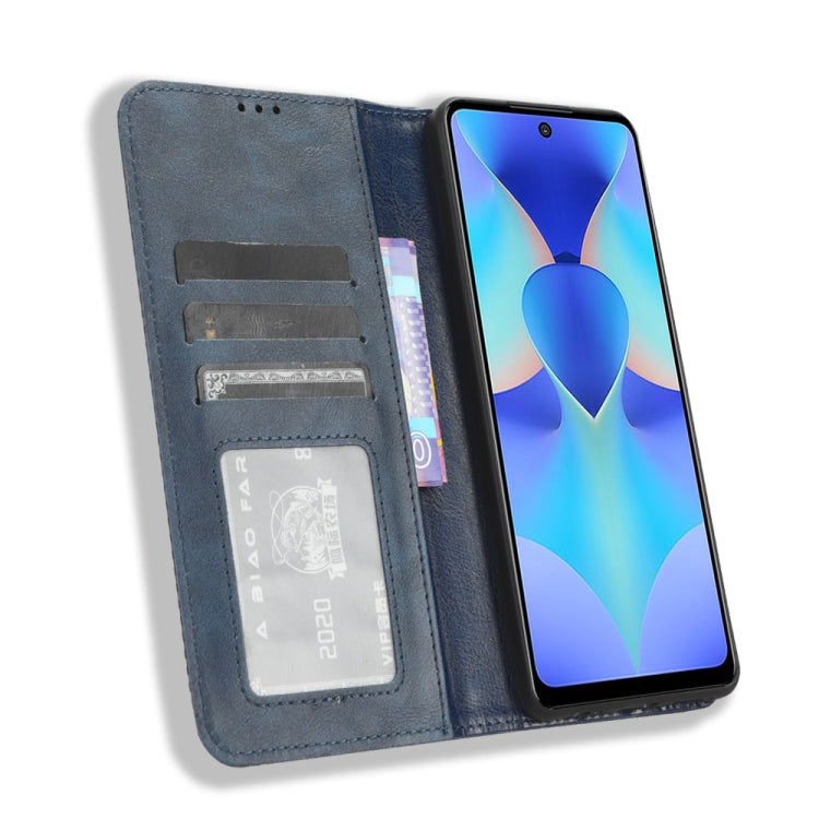 For Tecno Spark 10 Pro / K17 Magnetic Buckle Retro Texture Leather Phone Case(Blue) - Tecno Cases by PMC Jewellery | Online Shopping South Africa | PMC Jewellery