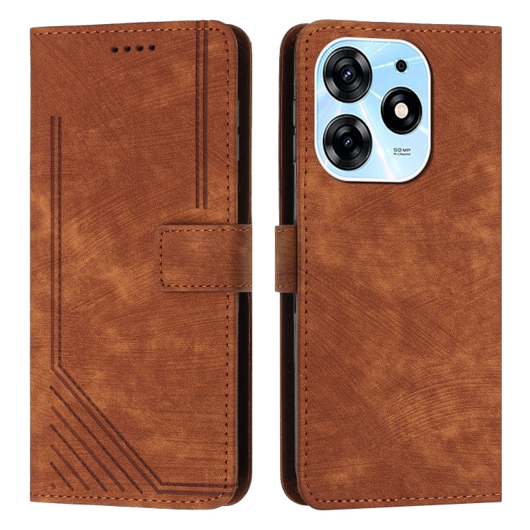 For Tecno Spark 10 Pro Skin Feel Stripe Pattern Leather Phone Case with Lanyard(Brown) - Tecno Cases by PMC Jewellery | Online Shopping South Africa | PMC Jewellery