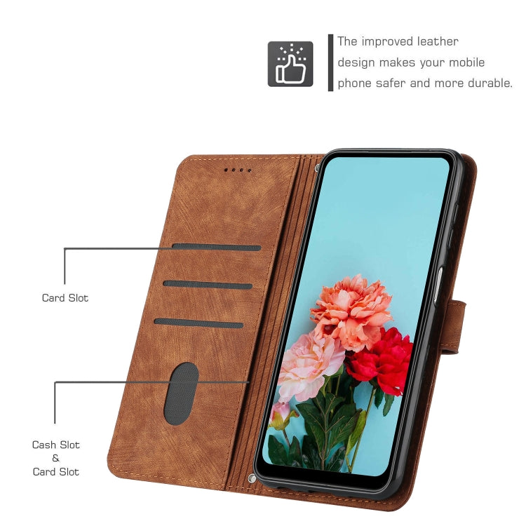 For Tecno Spark 10 Pro Skin Feel Stripe Pattern Leather Phone Case with Lanyard(Brown) - Tecno Cases by PMC Jewellery | Online Shopping South Africa | PMC Jewellery