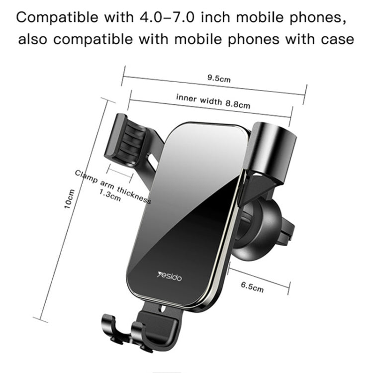 Yesido C87 Car Air Outlet Mirror Gravity Phone Mount Holder(Black) - Car Holders by Yesido | Online Shopping South Africa | PMC Jewellery