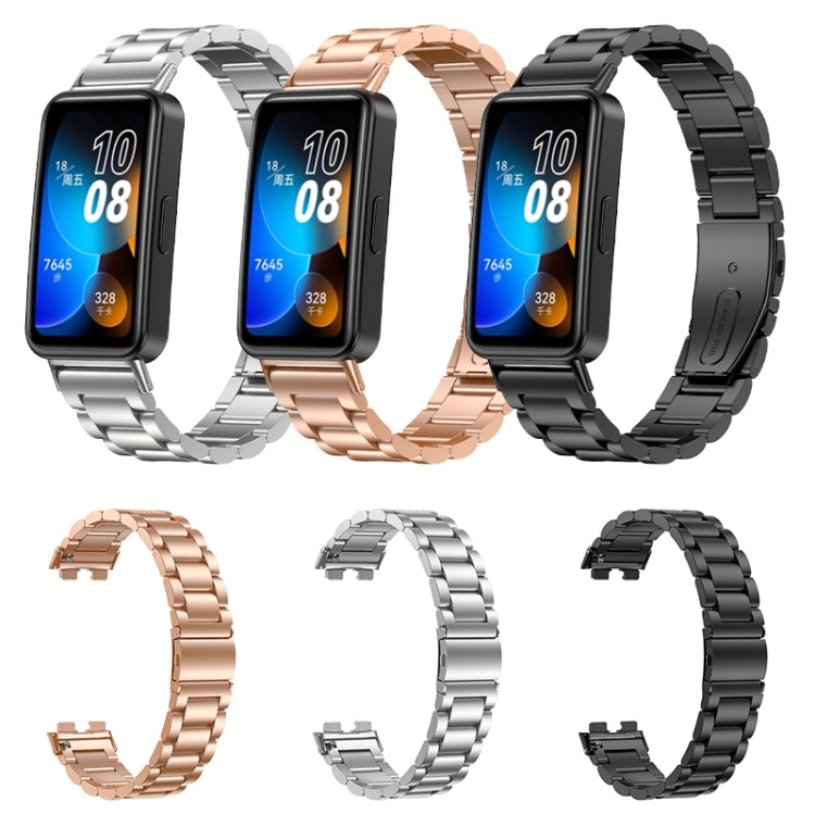 For Huawei Band 8 16mm Three Strains Metal Replacement Watch Band(Black) -  by PMC TechLife | Online Shopping South Africa | PMC TechLife