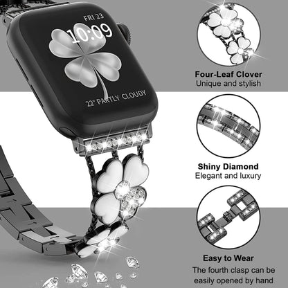 For Apple Watch SE 2022 44mm Petal Metal Diamond Watch Band(Black+White) -  by PMC Jewellery | Online Shopping South Africa | PMC Jewellery