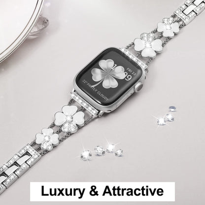 For Apple Watch 5 40mm Petal Metal Diamond Watch Band(Sliver+White) -  by PMC Jewellery | Online Shopping South Africa | PMC Jewellery