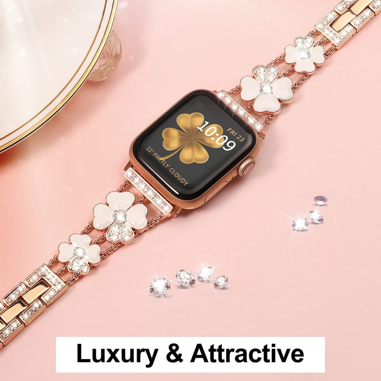 For Apple Watch 4 44mm Petal Metal Diamond Watch Band(Rose Gold+White) -  by PMC Jewellery | Online Shopping South Africa | PMC Jewellery