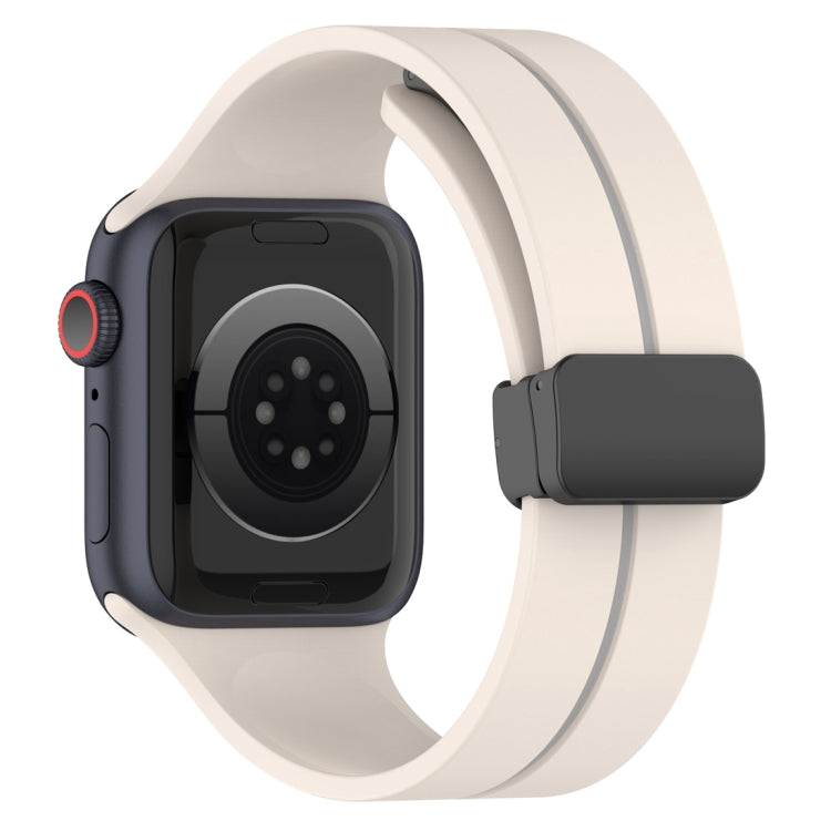 Two Color Folding Buckle Silicone Watch Band For Apple Watch 8 41mm(Starlight+Grey) - Watch Bands by PMC TechLife | Online Shopping South Africa | PMC TechLife