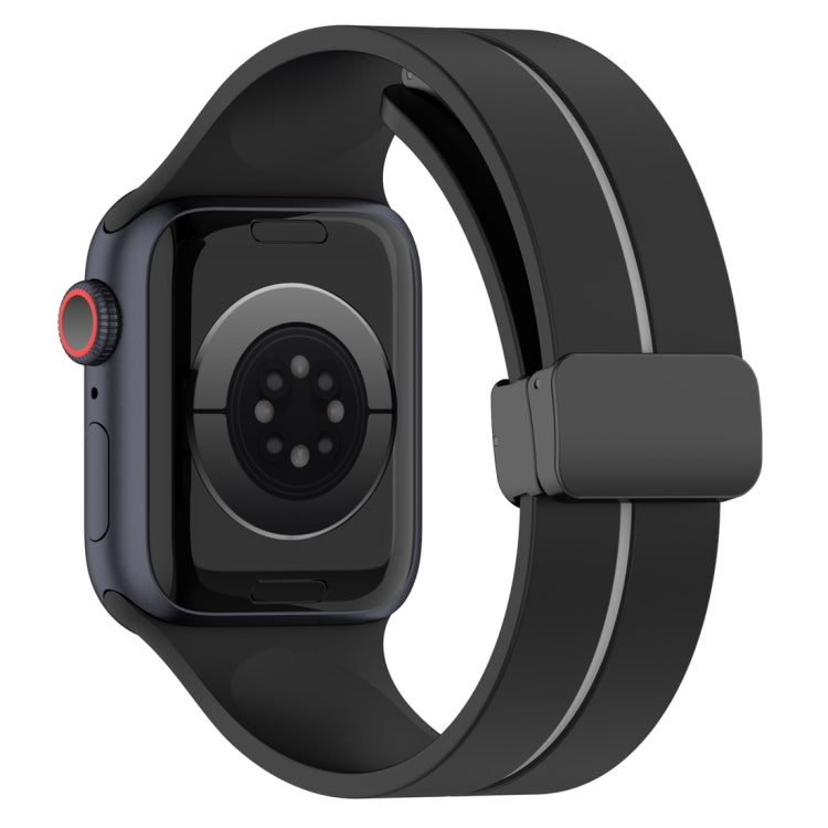 Two Color Folding Buckle Silicone Watch Band For Apple Watch 8 45mm(Black+Grey) - Watch Bands by PMC TechLife | Online Shopping South Africa | PMC TechLife