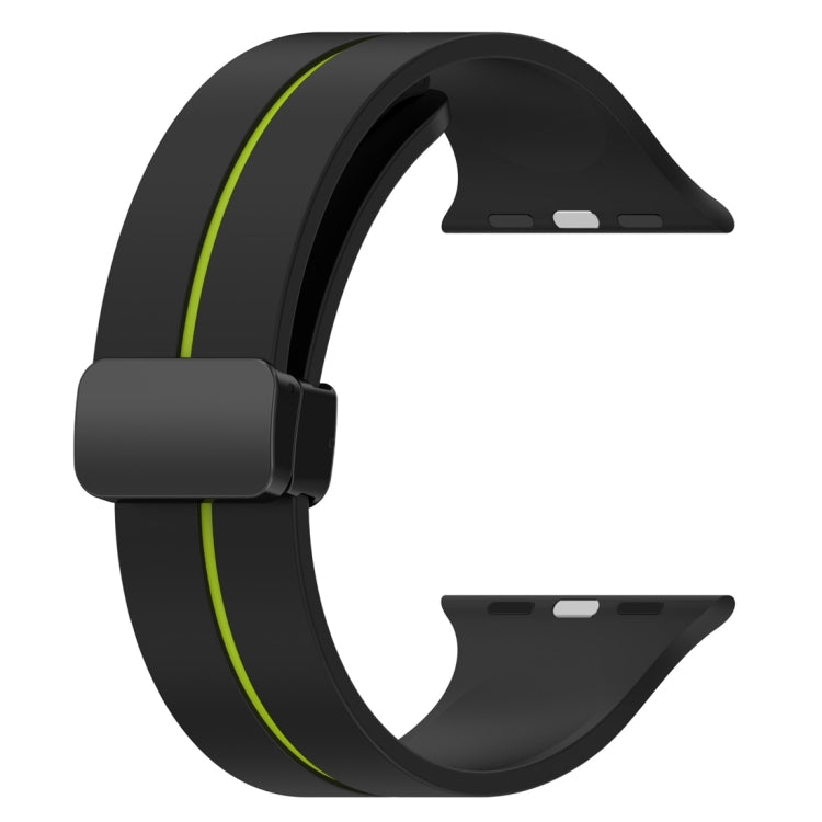 Two Color Folding Buckle Silicone Watch Band For Apple Watch 8 45mm(Black+Lime) -  by PMC TechLife | Online Shopping South Africa | PMC TechLife