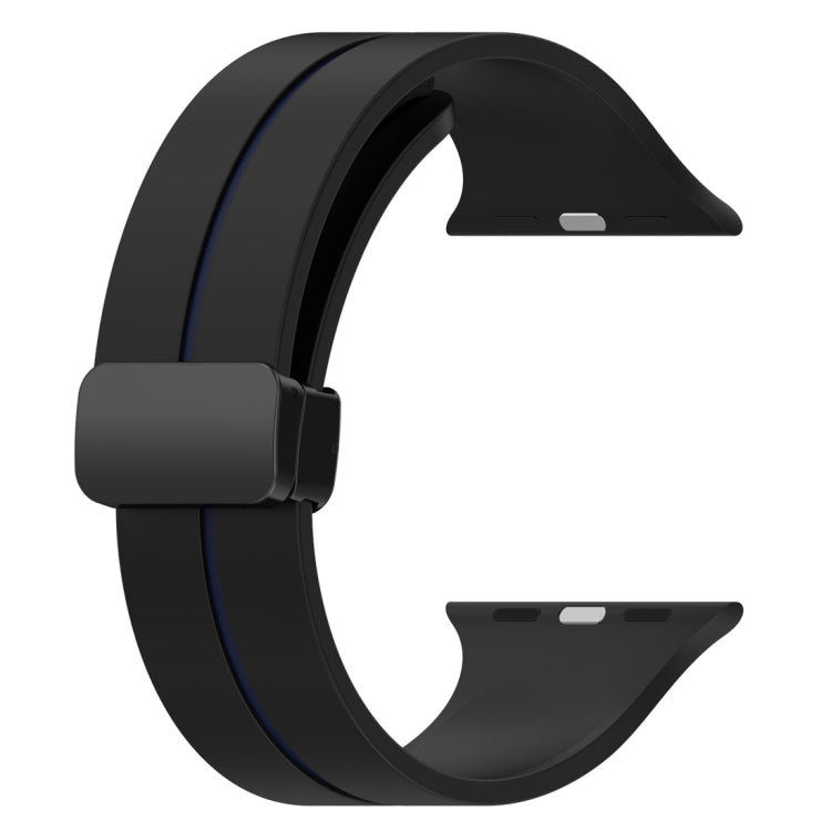 Two Color Folding Buckle Silicone Watch Band For Apple Watch 7 41mm(Black+Blue) - Watch Bands by PMC TechLife | Online Shopping South Africa | PMC TechLife