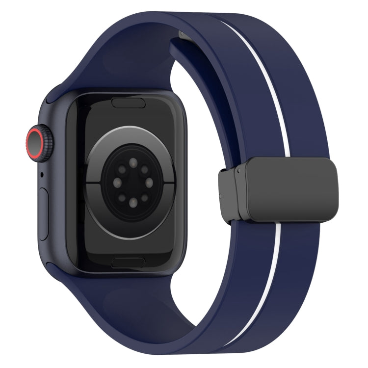 Two Color Folding Buckle Silicone Watch Band For Apple Watch 7 41mm(Midnight Blue+White) - Watch Bands by PMC TechLife | Online Shopping South Africa | PMC TechLife