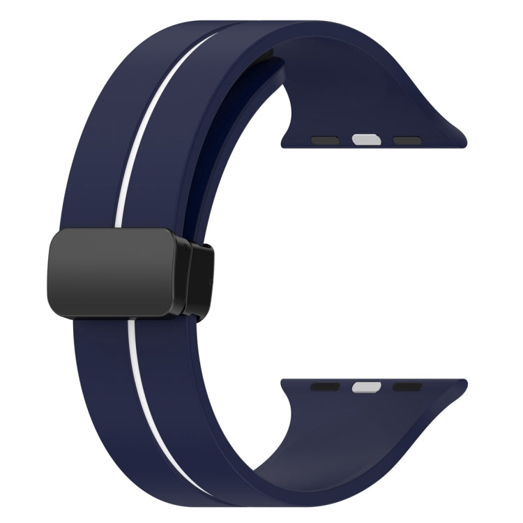 Two Color Folding Buckle Silicone Watch Band For Apple Watch 7 41mm(Midnight Blue+White) - Watch Bands by PMC Jewellery | Online Shopping South Africa | PMC Jewellery