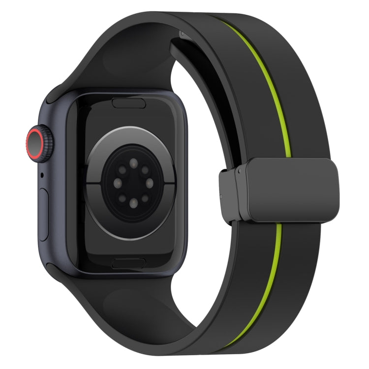 Two Color Folding Buckle Silicone Watch Band For Apple Watch 6 44mm(Black+Lime) -  by PMC TechLife | Online Shopping South Africa | PMC TechLife