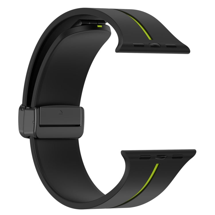 Two Color Folding Buckle Silicone Watch Band For Apple Watch 6 44mm(Black+Lime) -  by PMC TechLife | Online Shopping South Africa | PMC TechLife