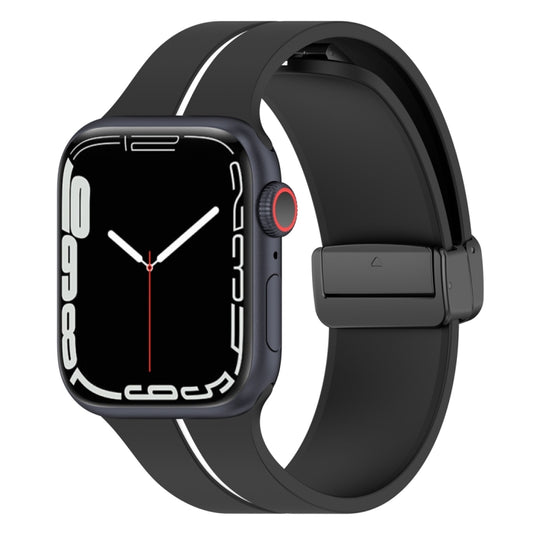 Two Color Folding Buckle Silicone Watch Band For Apple Watch 5 44mm(Black+White) - Watch Bands by PMC Jewellery | Online Shopping South Africa | PMC Jewellery