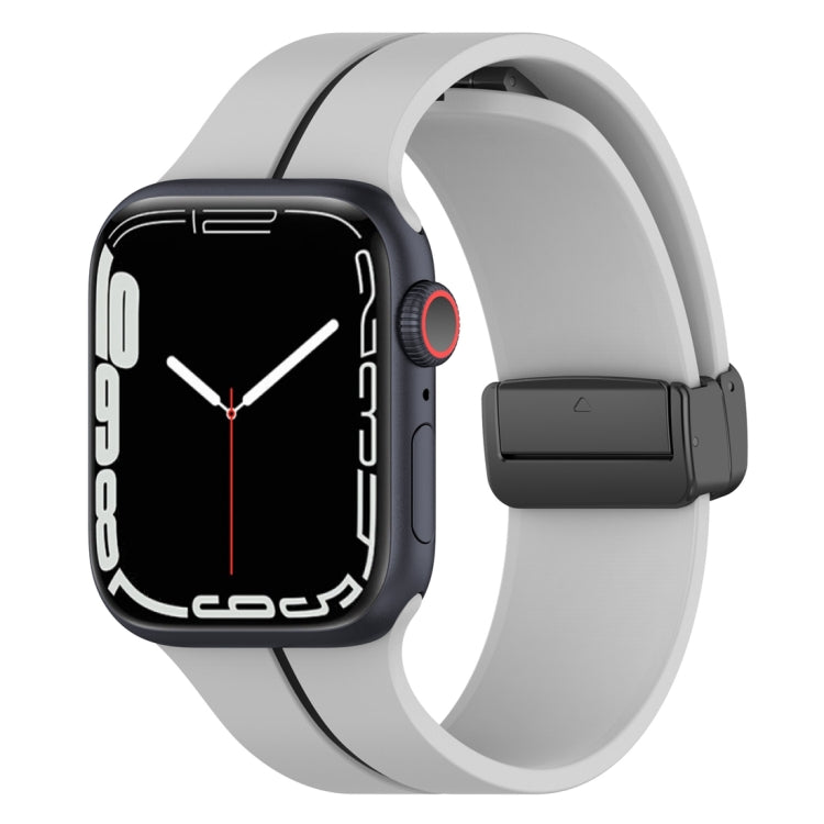 Two Color Folding Buckle Silicone Watch Band For Apple Watch 5 44mm(Light Grey+Black) -  by PMC TechLife | Online Shopping South Africa | PMC TechLife