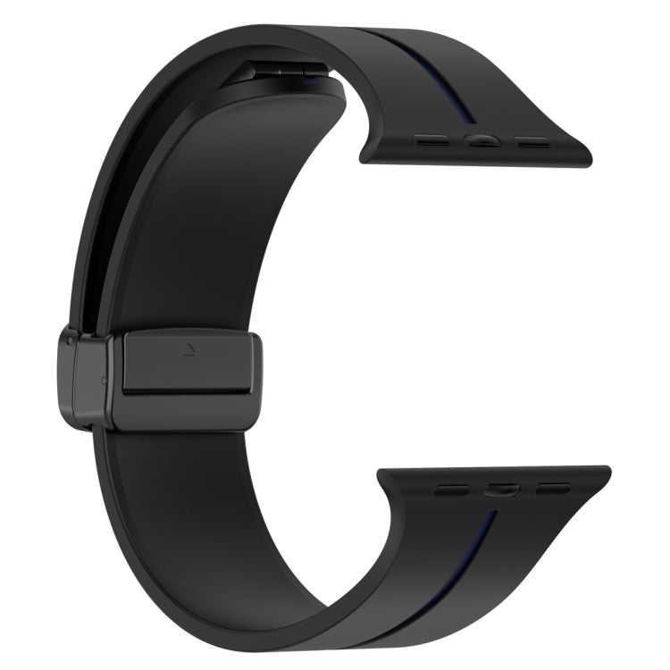 Two Color Folding Buckle Silicone Watch Band For Apple Watch 4 44mm(Black+Blue) -  by PMC TechLife | Online Shopping South Africa | PMC TechLife