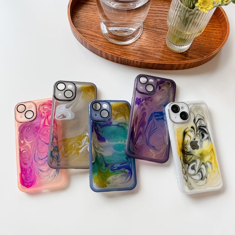 For iPhone 14 Oil Painting Electroplating TPU Phone Case(Blue) - iPhone 14 Cases by PMC TechLife | Online Shopping South Africa | PMC TechLife