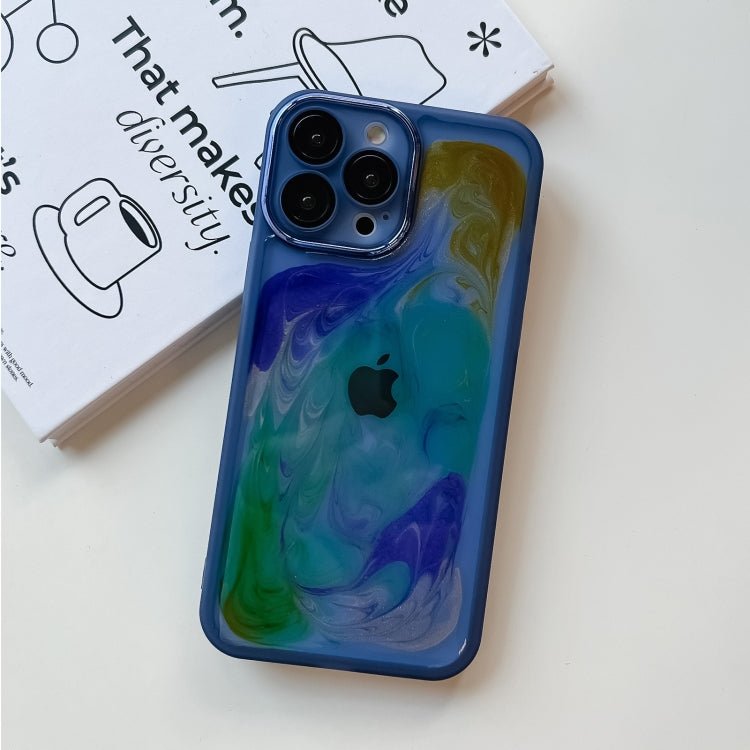 For iPhone 13 Pro Max Oil Painting Electroplating TPU Phone Case(Blue) - iPhone 13 Pro Max Cases by PMC Jewellery | Online Shopping South Africa | PMC Jewellery