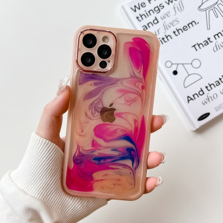 For iPhone 12 Pro Oil Painting Electroplating TPU Phone Case(Pink) - iPhone 12 / 12 Pro Cases by PMC Jewellery | Online Shopping South Africa | PMC Jewellery