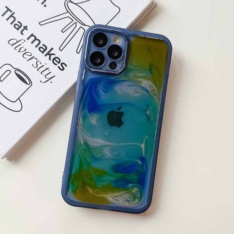 For iPhone 12 Pro Oil Painting Electroplating TPU Phone Case(Blue) - iPhone 12 / 12 Pro Cases by PMC Jewellery | Online Shopping South Africa | PMC Jewellery