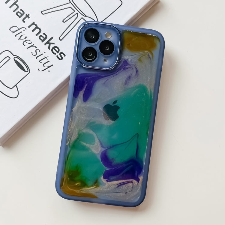 For iPhone 11 Pro Oil Painting Electroplating TPU Phone Case(Blue) - iPhone 11 Pro Cases by PMC Jewellery | Online Shopping South Africa | PMC Jewellery