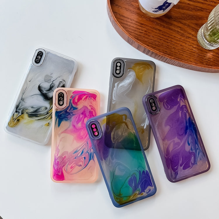 For iPhone XS Max Oil Painting Electroplating TPU Phone Case(Blue) - More iPhone Cases by PMC TechLife | Online Shopping South Africa | PMC TechLife