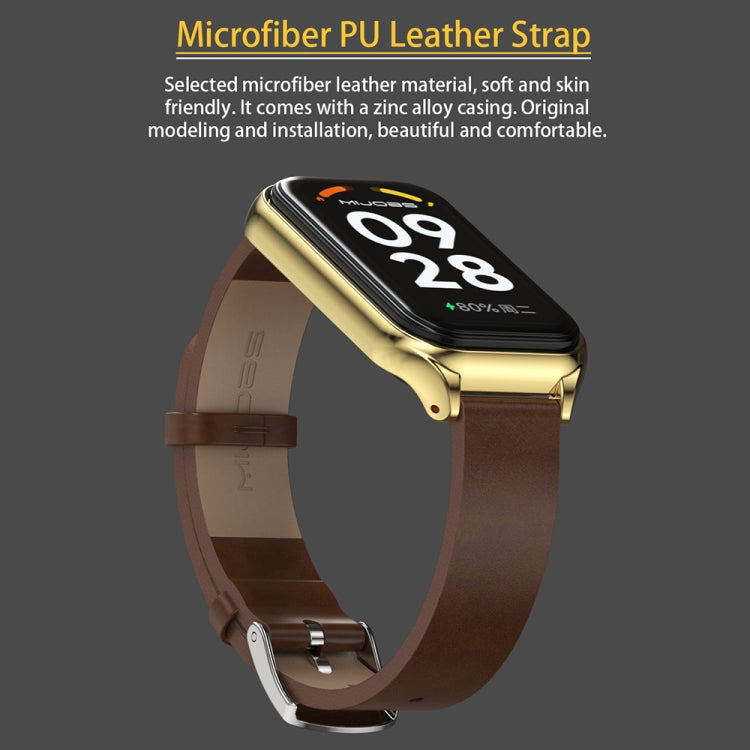 For Redmi Band 2 Mijobs Metal Shell Microfiber PU Leather Watch Band(Brown Silver) -  by MIJOBS | Online Shopping South Africa | PMC Jewellery