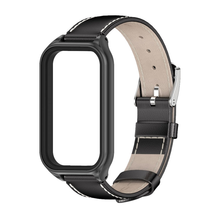 For Redmi Band 2 Mijobs Metal Shell Genuine Leather Watch Band(Black) -  by MIJOBS | Online Shopping South Africa | PMC Jewellery
