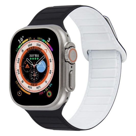 For Apple Watch 8 45mm  Loop Magnetic Silicone Watch Band(Black White) - Watch Bands by PMC Jewellery | Online Shopping South Africa | PMC Jewellery