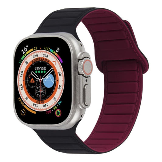 For Apple Watch 4 44mm Loop Magnetic Silicone Watch Band(Black Wine Red) - Watch Bands by PMC Jewellery | Online Shopping South Africa | PMC Jewellery