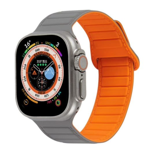 For Apple Watch 4 44mm Loop Magnetic Silicone Watch Band(Grey Orange) - Watch Bands by PMC Jewellery | Online Shopping South Africa | PMC Jewellery