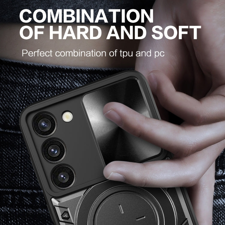 For Samsung Galaxy S23 5G CD Texture Sliding Camshield Magnetic Holder Phone Case(Black) - free shipping - PMC TechLife - Order now!