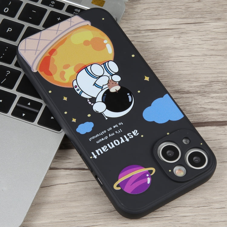 For iPhone 14 Plus Milk Tea Astronaut Pattern Liquid Silicone Phone Case(Ivory Black) - iPhone 14 Plus Cases by PMC Jewellery | Online Shopping South Africa | PMC Jewellery