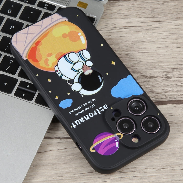 For iPhone 13 Milk Tea Astronaut Pattern Liquid Silicone Phone Case(Ivory Black) - free shipping - PMC TechLife - Order now!