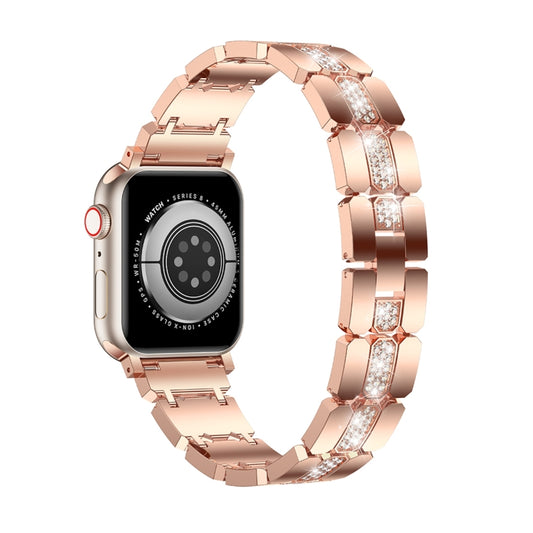 Diamond Metal Watch Band For Apple Watch 42mm(Rose Gold) - Watch Bands by PMC Jewellery | Online Shopping South Africa | PMC Jewellery