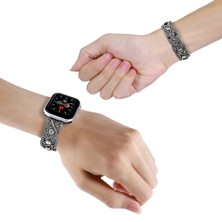 Diamonds Twist Metal Watch Band For Apple Watch 3 42mm(Black) - Watch Bands by PMC TechLife | Online Shopping South Africa | PMC TechLife