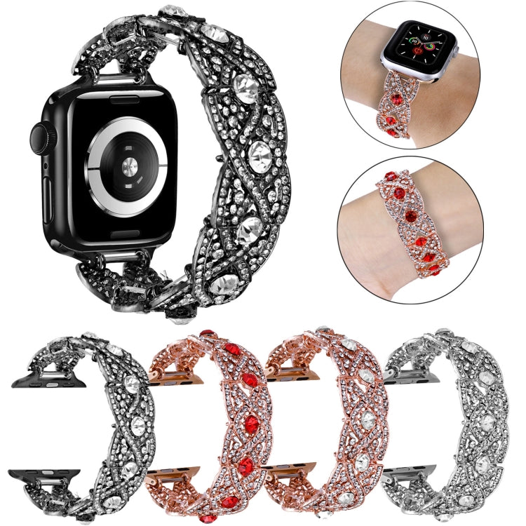 Diamonds Twist Metal Watch Band For Apple Watch 5 44mm(Rose Gold Red) - Watch Bands by PMC Jewellery | Online Shopping South Africa | PMC Jewellery