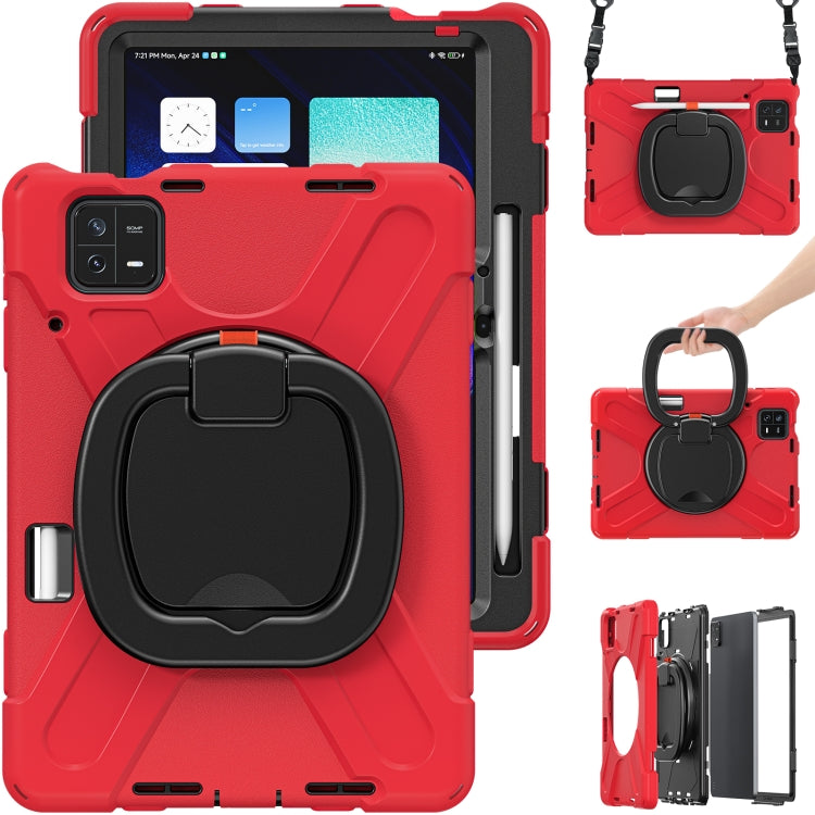 For Xiaomi Pad 6 / 6 Pro Silicone Hybrid PC Tablet Case with Holder & Shoulder Strap(Red) -  by PMC TechLife | Online Shopping South Africa | PMC TechLife