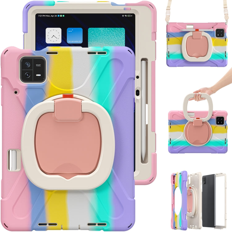 For Xiaomi Pad 6 / 6 Pro Silicone Hybrid PC Tablet Case with Holder & Shoulder Strap(Colorful Pink) -  by PMC TechLife | Online Shopping South Africa | PMC TechLife