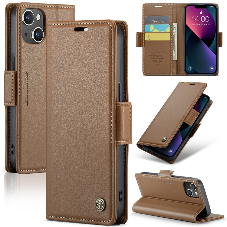 For iPhone 14 Plus CaseMe 023 Butterfly Buckle Litchi Texture RFID Anti-theft Leather Phone Case(Brown) - iPhone 14 Plus Cases by CaseMe | Online Shopping South Africa | PMC Jewellery
