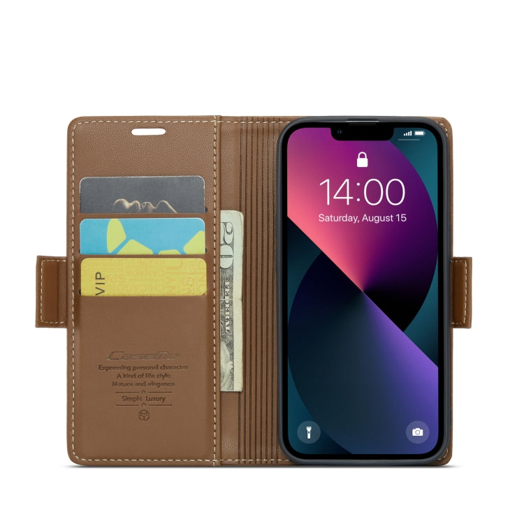 For iPhone 14 Plus CaseMe 023 Butterfly Buckle Litchi Texture RFID Anti-theft Leather Phone Case(Brown) - iPhone 14 Plus Cases by CaseMe | Online Shopping South Africa | PMC Jewellery