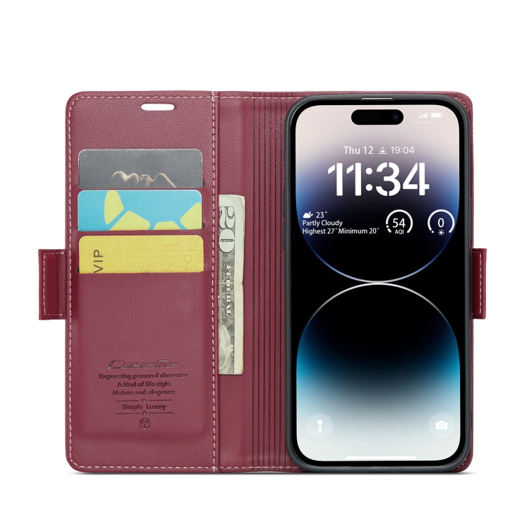 For iPhone 14 Pro CaseMe 023 Butterfly Buckle Litchi Texture RFID Anti-theft Leather Phone Case(Wine Red) - iPhone 14 Pro Cases by CaseMe | Online Shopping South Africa | PMC Jewellery