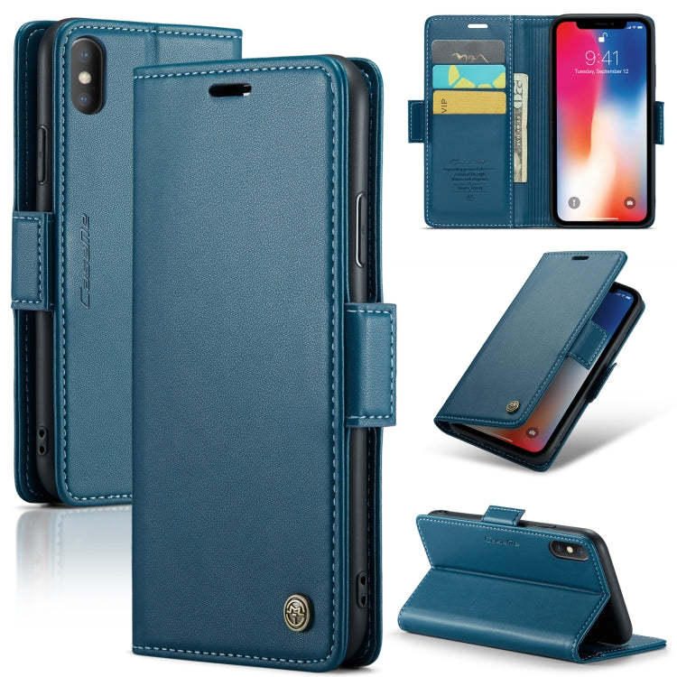 For iPhone XS CaseMe 023 Butterfly Buckle Litchi Texture RFID Anti-theft Leather Phone Case(Blue) - More iPhone Cases by CaseMe | Online Shopping South Africa | PMC Jewellery