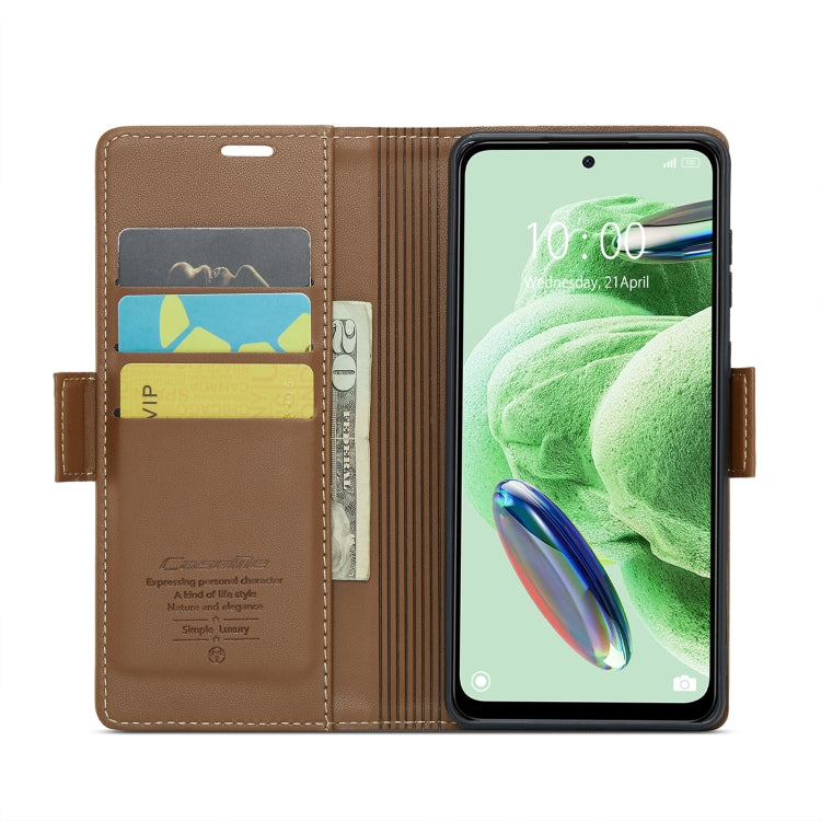 For Xiaomi Poco X5 5G/Redmi Note 12 5G Global CaseMe 023 Butterfly Buckle Litchi Texture RFID Anti-theft Leather Phone Case(Brown) - Xiaomi Cases by CaseMe | Online Shopping South Africa | PMC Jewellery