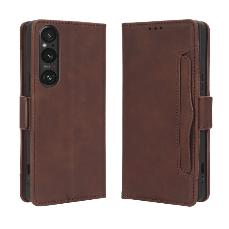 For Sony Xperia 1 V Skin Feel Calf Texture Card Slots Leather Phone Case(Brown) - Sony Cases by PMC Jewellery | Online Shopping South Africa | PMC Jewellery